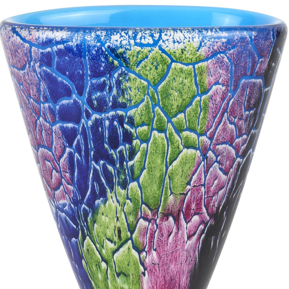 8" Blue and Green Murano Glass Abstract Oval Table Vase - Homeroots - Flyclothing LLC