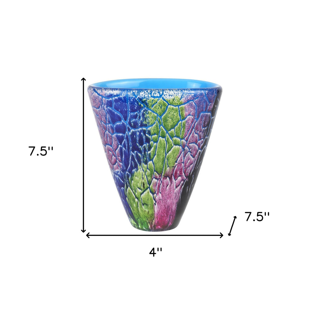 8" Blue and Green Murano Glass Abstract Oval Table Vase - Homeroots