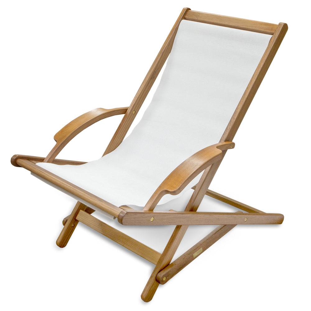 27" White and Natural Wood Solid Wood Indoor Outdoor Deck Chair - Homeroots