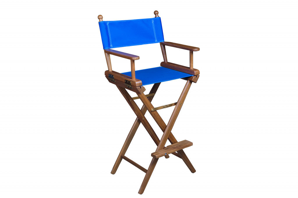 23" Blue and Brown Solid Wood Indoor Outdoor Director Chair - Homeroots - Flyclothing LLC
