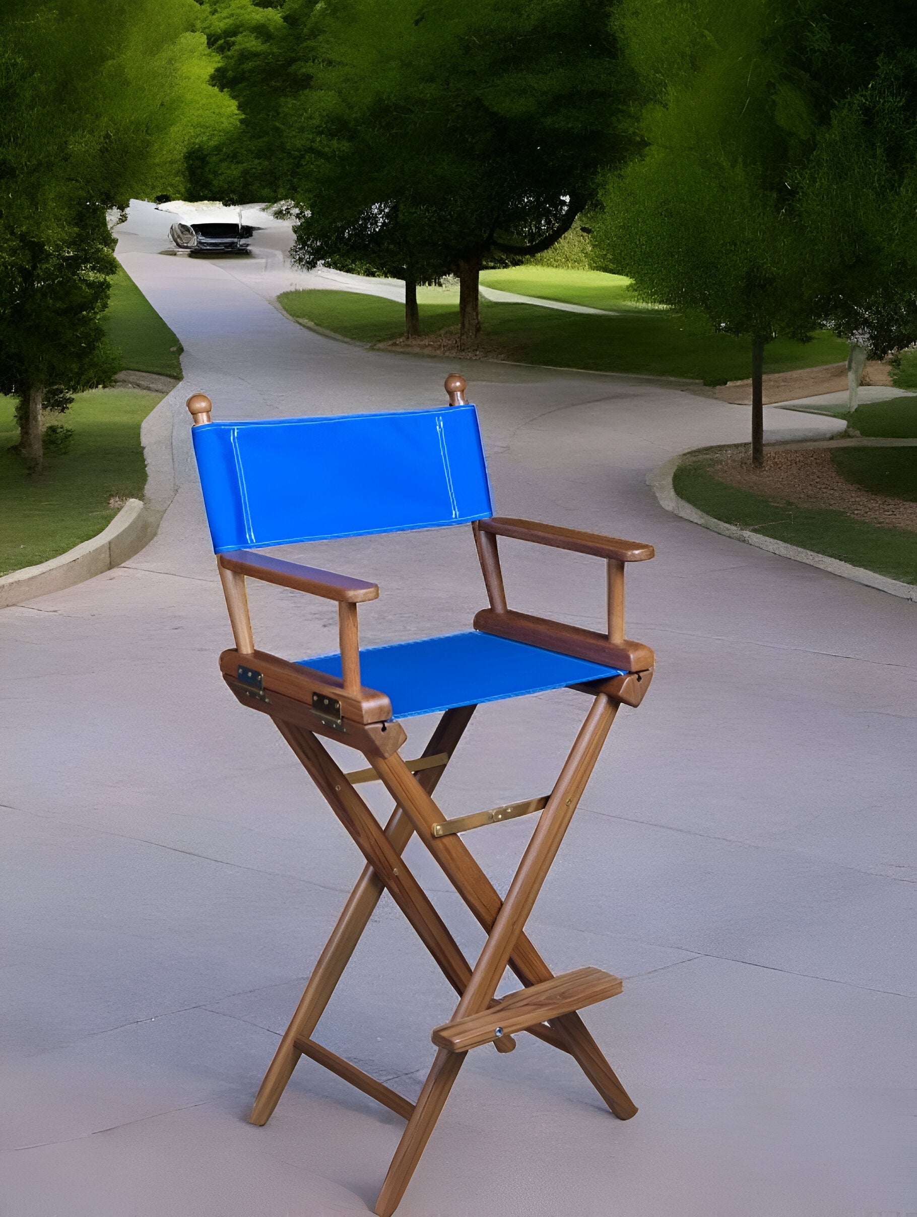 23" Blue and Brown Solid Wood Indoor Outdoor Director Chair - Homeroots - Flyclothing LLC