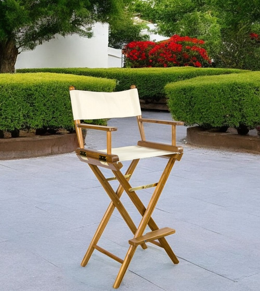 23" Ivory and Brown Solid Wood Indoor Outdoor Director Chair - Homeroots - Flyclothing LLC
