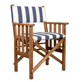 20" Blue and White and Natural Wood Solid Wood Indoor Outdoor Director Chair with Blue and White Cushion - Homeroots - Flyclothing LLC