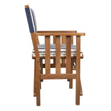 20" Blue and White and Natural Wood Solid Wood Indoor Outdoor Director Chair with Blue and White Cushion - Homeroots - Flyclothing LLC