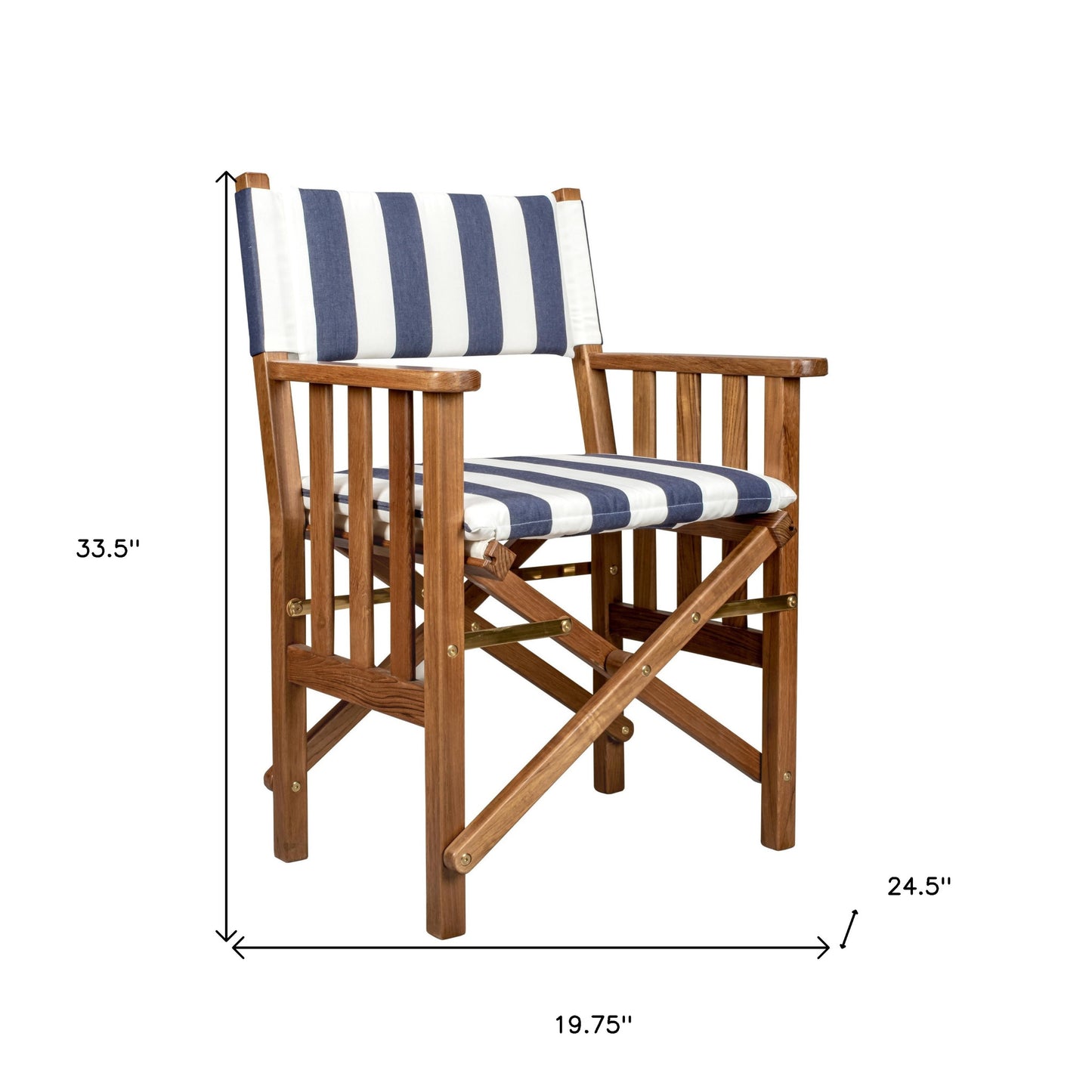 20" Blue and White and Natural Wood Solid Wood Indoor Outdoor Director Chair with Blue and White Cushion - Homeroots - Flyclothing LLC
