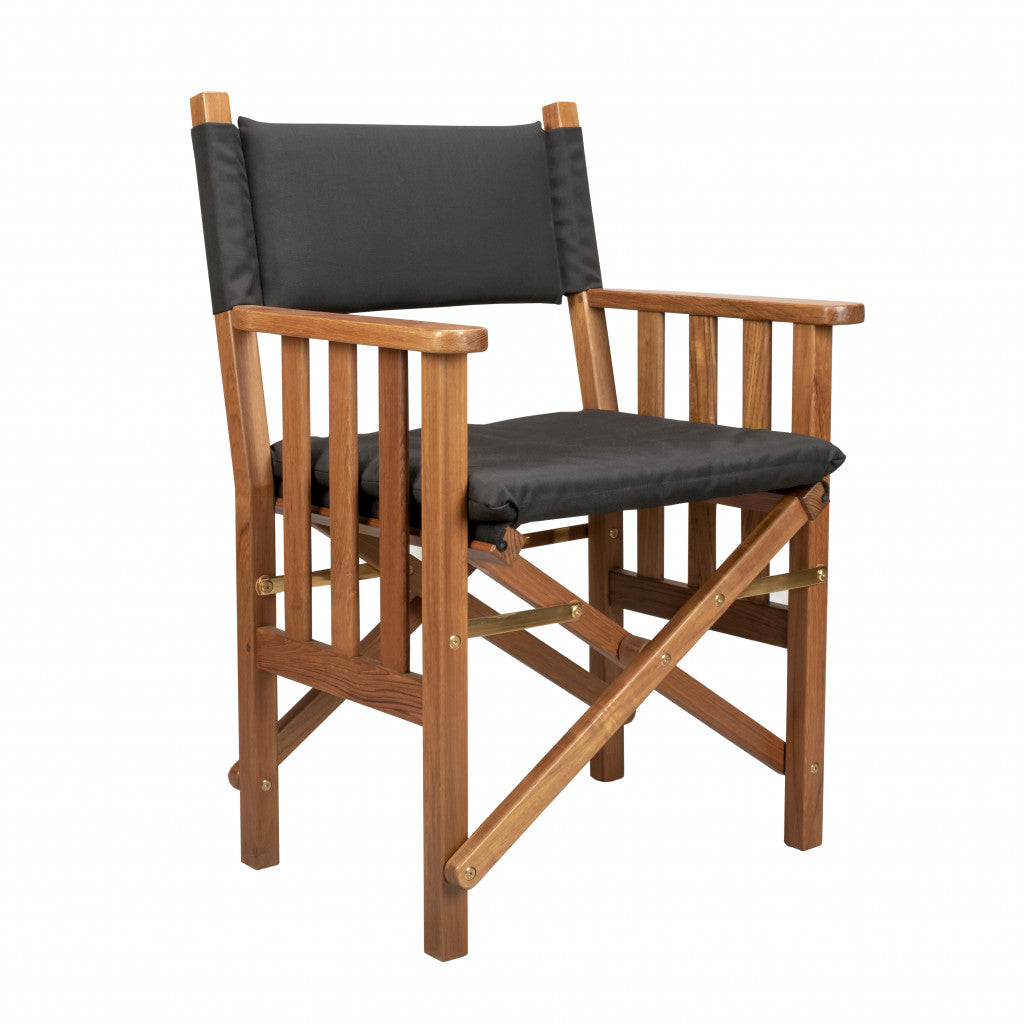 20" Black and Natural Wood Solid Wood Indoor Outdoor Director Chair with Black Cushion - Homeroots - Flyclothing LLC