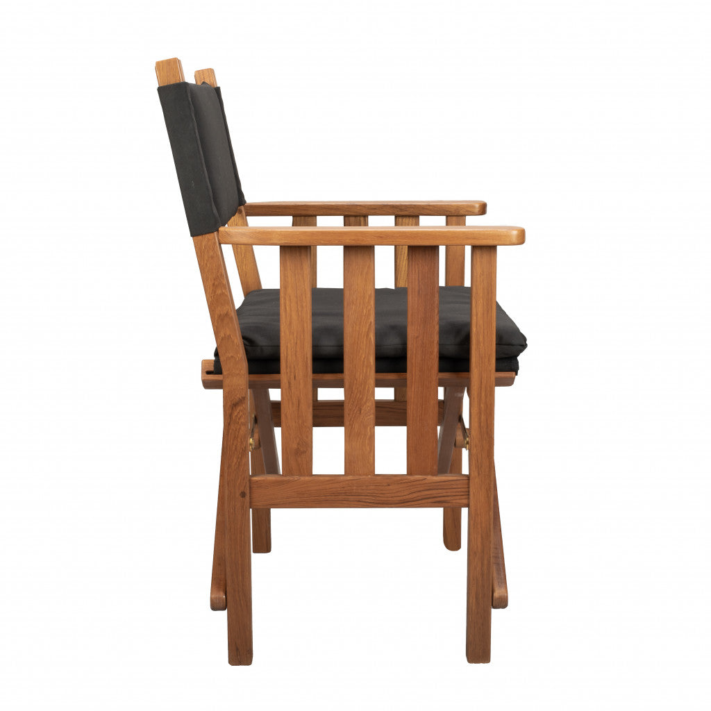 20" Black and Natural Wood Solid Wood Indoor Outdoor Director Chair with Black Cushion - Homeroots - Flyclothing LLC