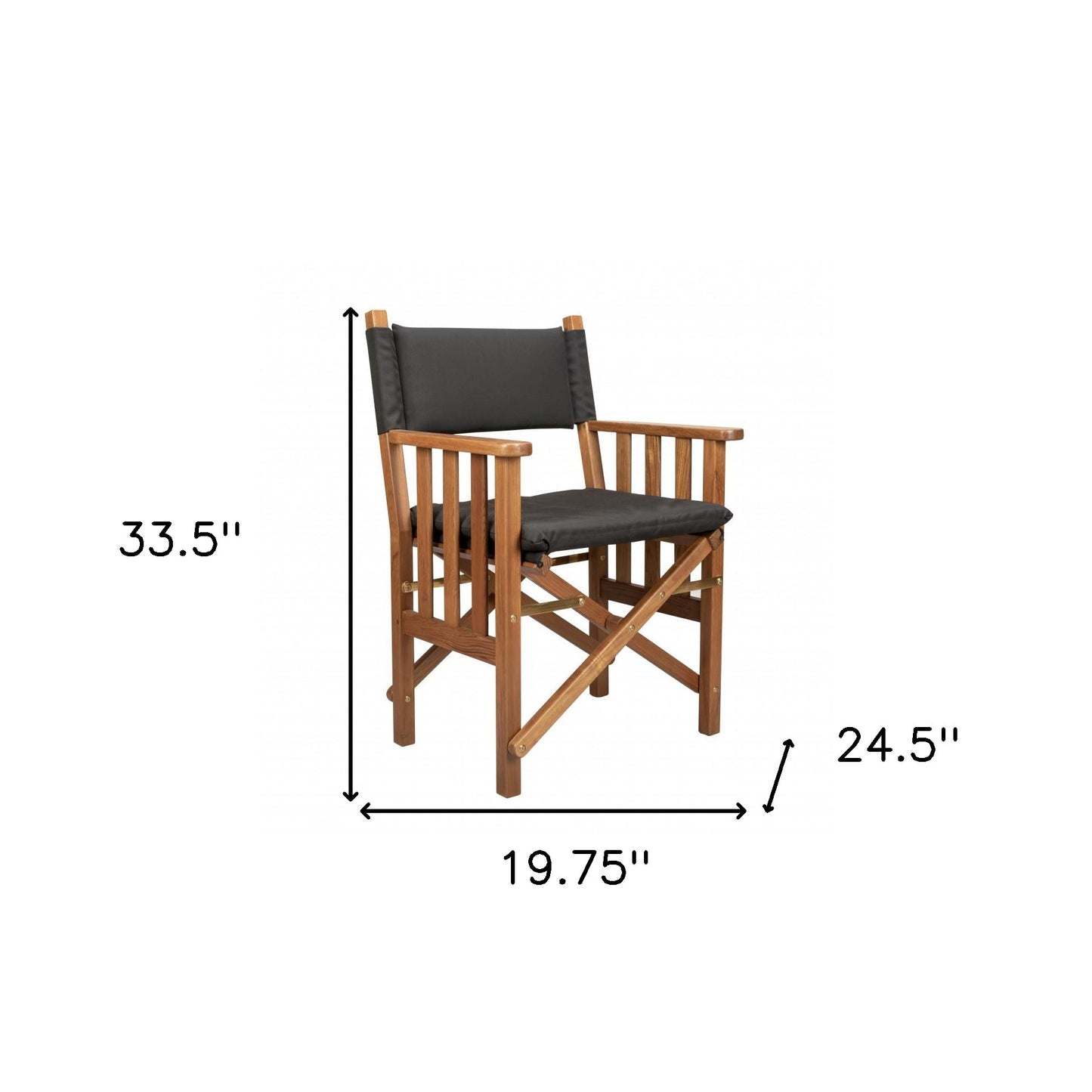 20" Black and Natural Wood Solid Wood Indoor Outdoor Director Chair with Black Cushion - Homeroots - Flyclothing LLC