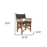 20" Black and Natural Wood Solid Wood Indoor Outdoor Director Chair with Black Cushion - Homeroots - Flyclothing LLC