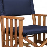 20" Navy Blue and Natural Wood Solid Wood Indoor Outdoor Director Chair with Navy Blue Cushion - Homeroots - Flyclothing LLC