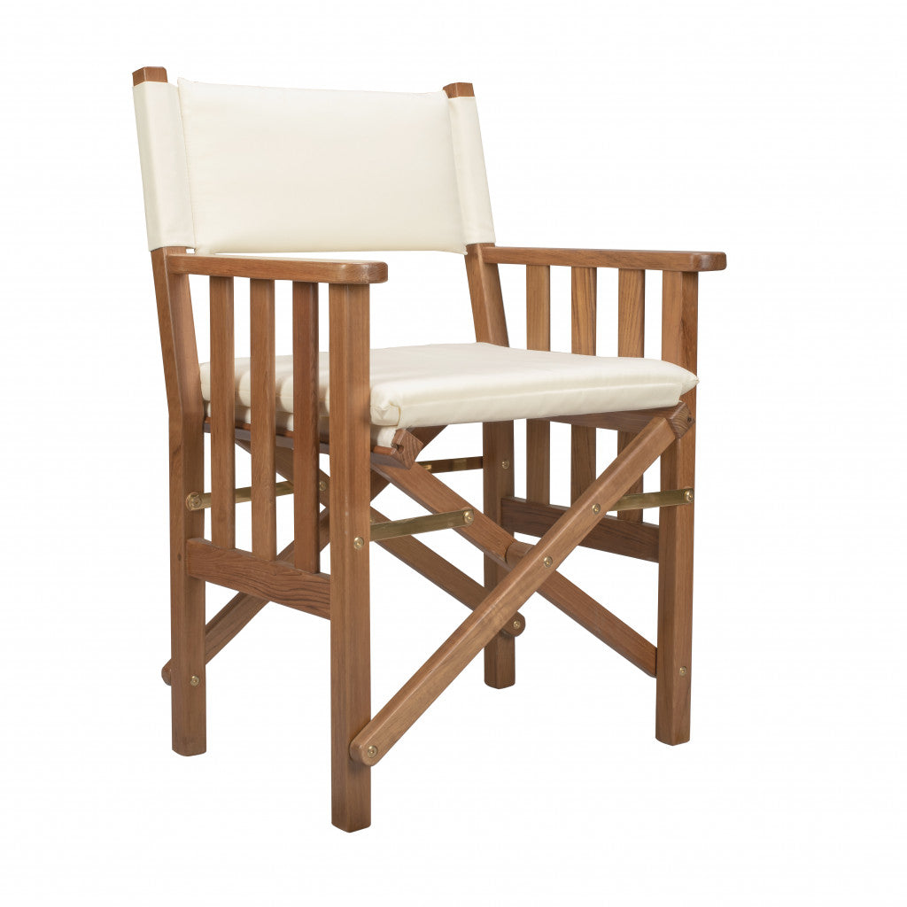 20" Ivory and Natural Wood Solid Wood Indoor Outdoor Director Chair with Ivory Cushion - Homeroots - Flyclothing LLC