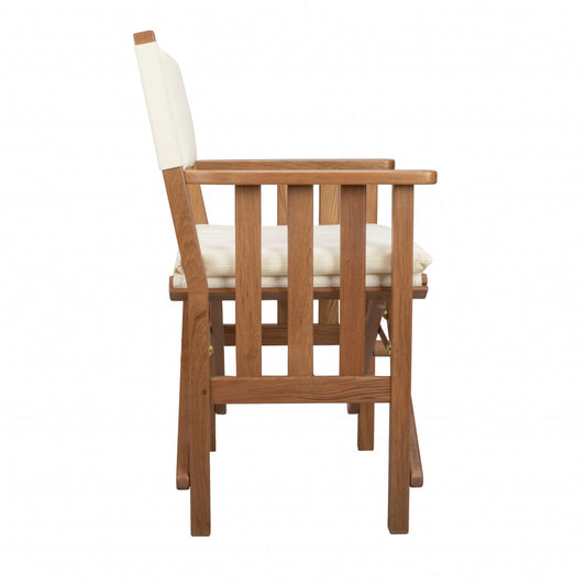 20" Ivory and Natural Wood Solid Wood Indoor Outdoor Director Chair with Ivory Cushion - Homeroots