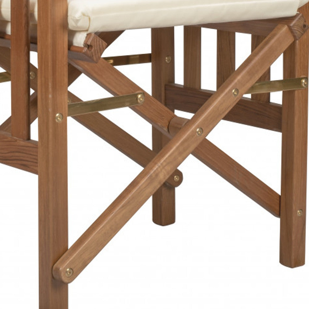 20" Ivory and Natural Wood Solid Wood Indoor Outdoor Director Chair with Ivory Cushion - Homeroots - Flyclothing LLC