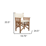 20" Ivory and Natural Wood Solid Wood Indoor Outdoor Director Chair with Ivory Cushion - Homeroots - Flyclothing LLC