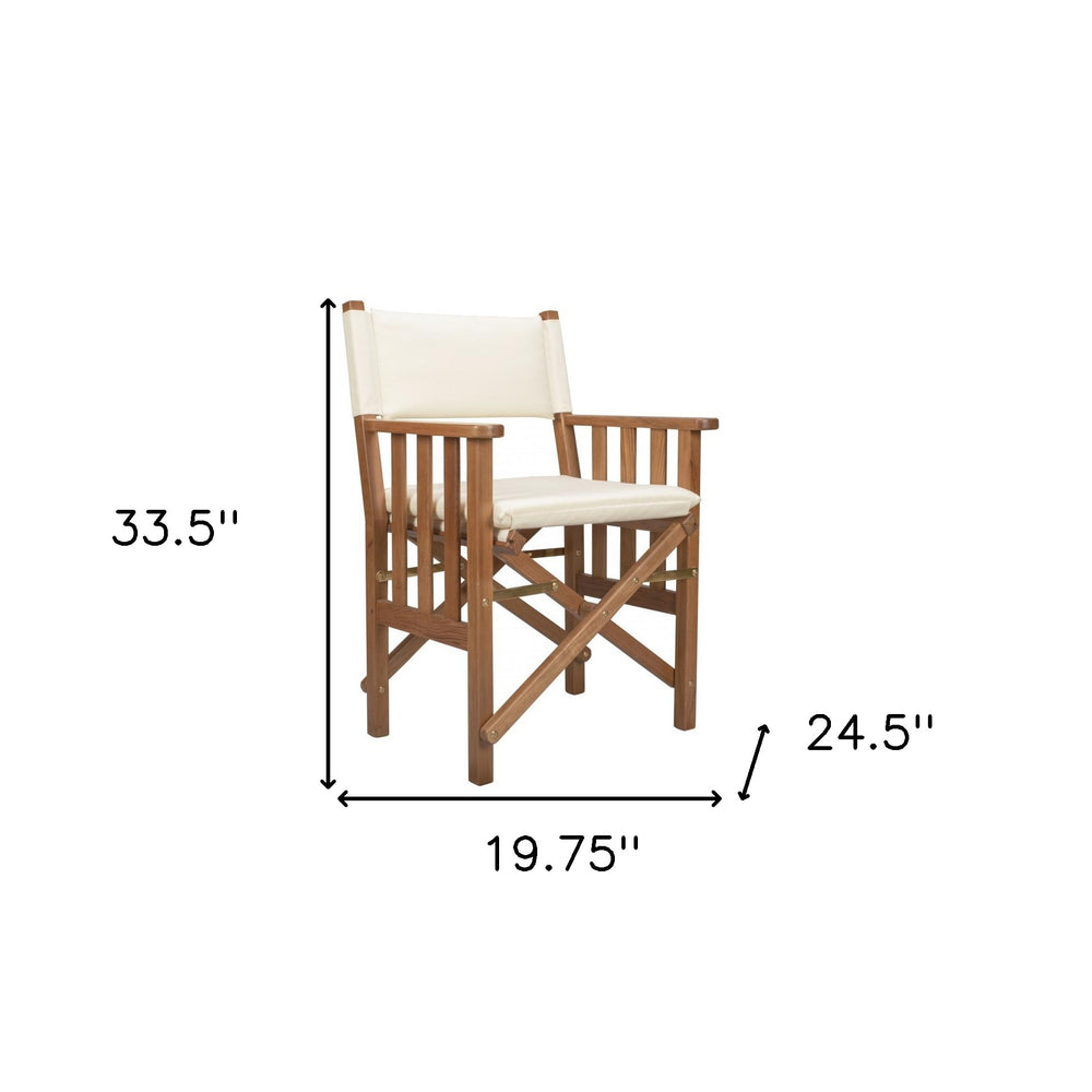 20" Ivory and Natural Wood Solid Wood Indoor Outdoor Director Chair with Ivory Cushion - Homeroots
