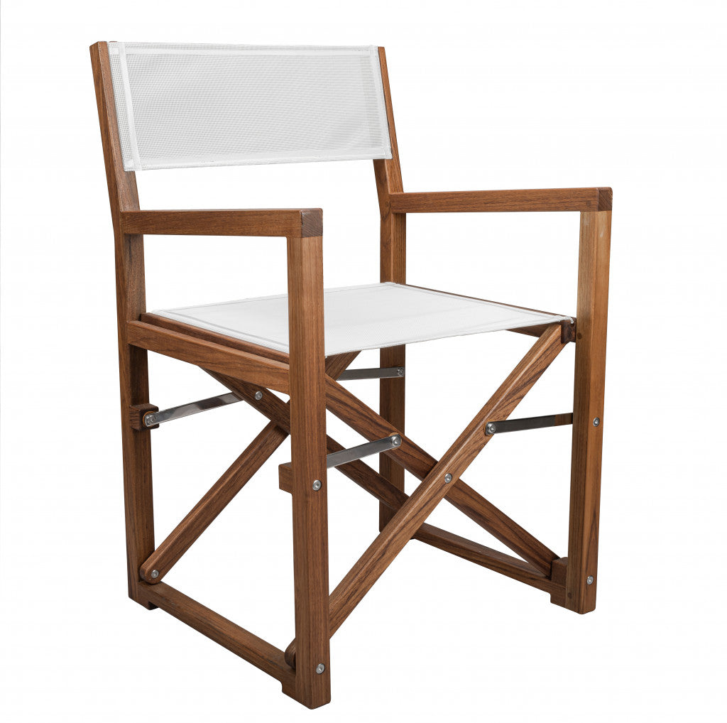 23" White and Natural Wood Solid Wood Indoor Outdoor Director Chair - Homeroots - Flyclothing LLC
