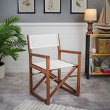 23" White and Natural Wood Solid Wood Indoor Outdoor Director Chair - Homeroots