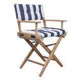 23" Blue and White and Natural Wood Solid Wood Indoor Outdoor Director Chair with Blue and White Cushion - Homeroots - Flyclothing LLC