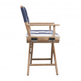 23" Blue and White and Natural Wood Solid Wood Indoor Outdoor Director Chair with Blue and White Cushion - Homeroots - Flyclothing LLC