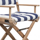 23" Blue and White and Natural Wood Solid Wood Indoor Outdoor Director Chair with Blue and White Cushion - Homeroots - Flyclothing LLC