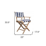23" Blue and White and Natural Wood Solid Wood Indoor Outdoor Director Chair with Blue and White Cushion - Homeroots - Flyclothing LLC