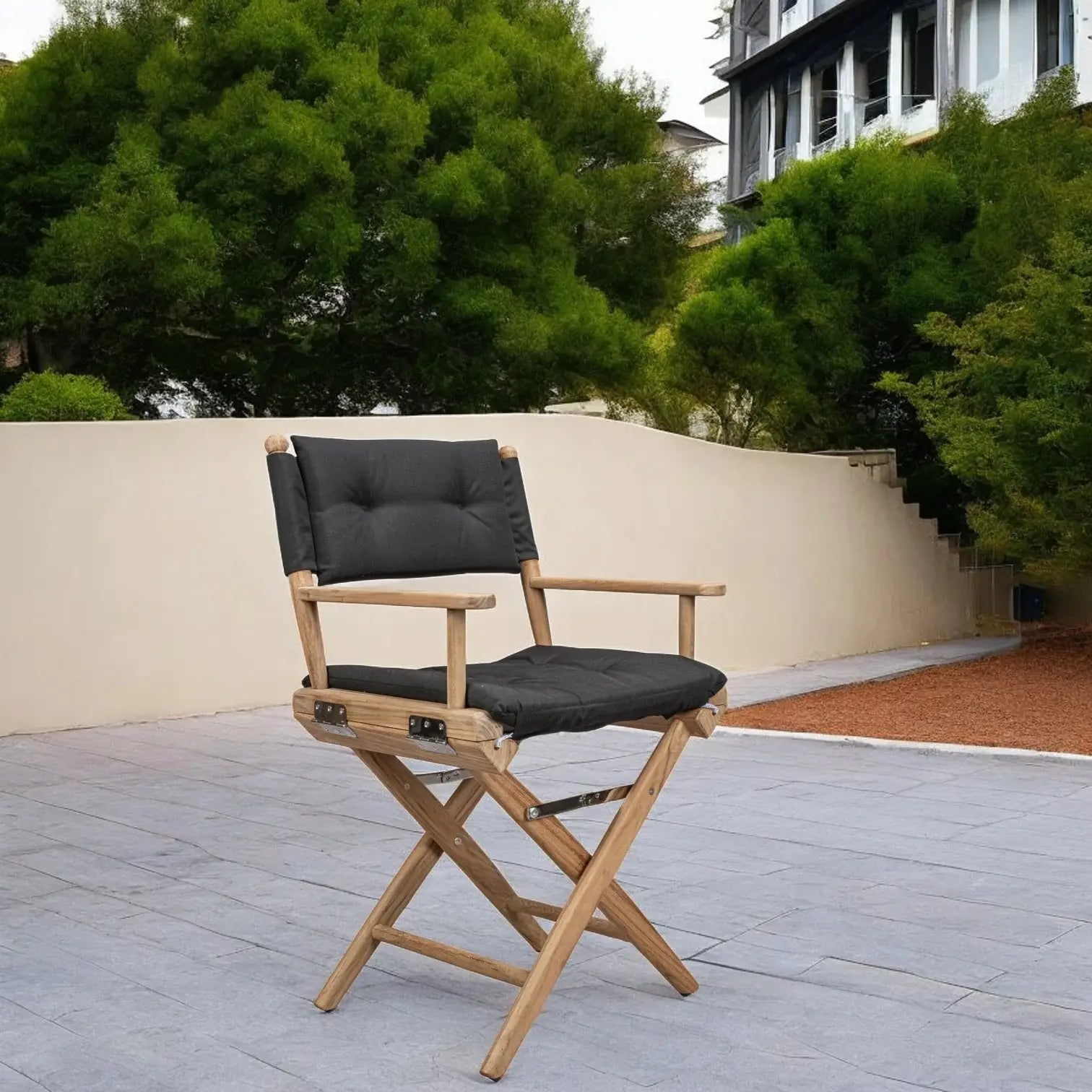 23" Black and Brown Solid Wood Indoor Outdoor Director Chair with Black Cushion - Homeroots - Flyclothing LLC