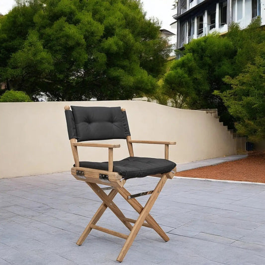 23" Black and Brown Solid Wood Indoor Outdoor Director Chair with Black Cushion - Homeroots
