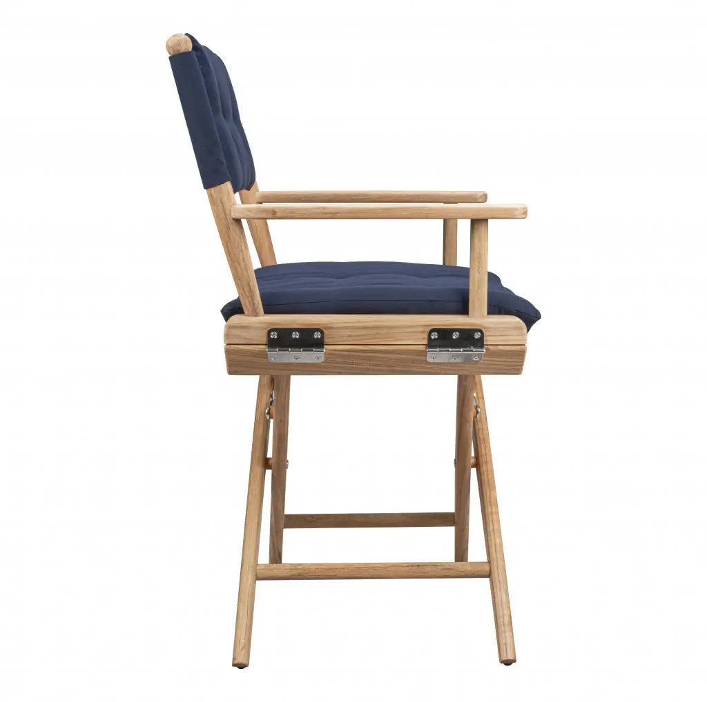 Navy Blue And Brown Solid Wood Director Chair With Navy Blue Cushion - Homeroots - Flyclothing LLC