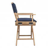 Navy Blue And Brown Solid Wood Director Chair With Navy Blue Cushion - Homeroots - Flyclothing LLC