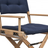 Navy Blue And Brown Solid Wood Director Chair With Navy Blue Cushion - Homeroots