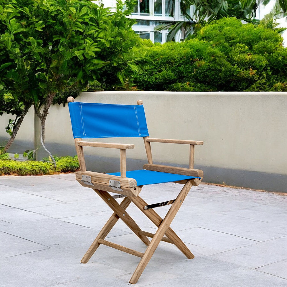 Blue And Brown Solid Wood Director Chair - Homeroots