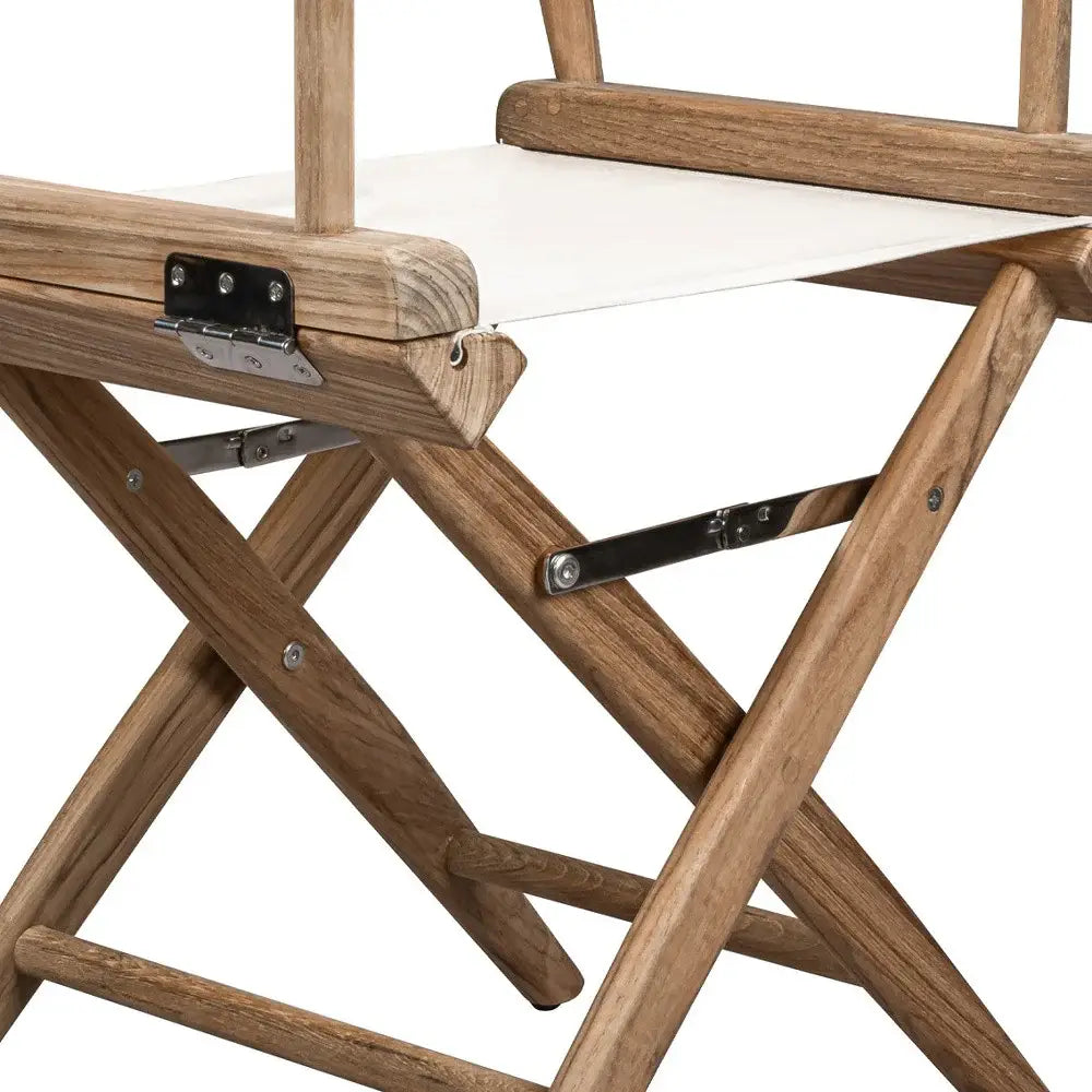 23" Brown and Ivory and Natural Wood Solid Wood Indoor Outdoor Director Chair - Homeroots - Flyclothing LLC