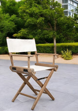 23" Brown and Ivory and Natural Wood Solid Wood Indoor Outdoor Director Chair - Homeroots - Flyclothing LLC