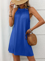 Textured Grecian Neck Mini Dress - Trendsi - Flyclothing LLC