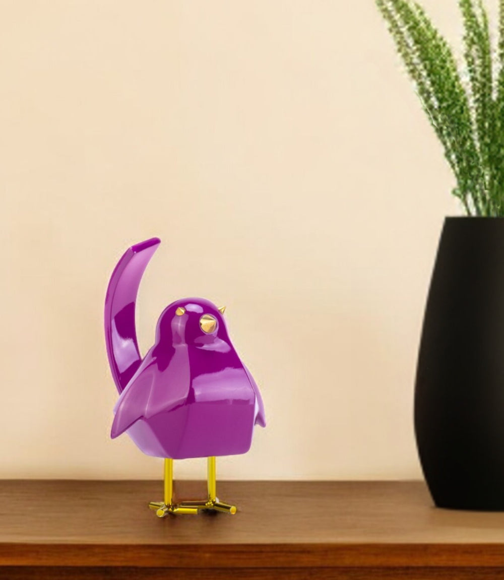 Small Purple and Gold Bird Sculpture - Homeroots