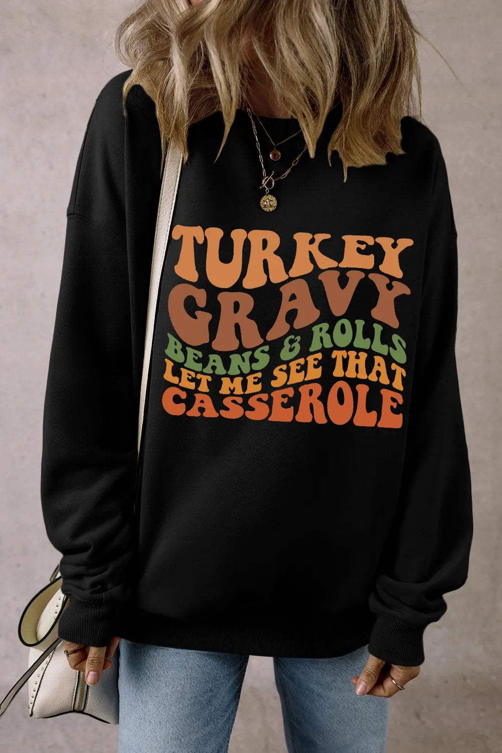 Letter Graphic Round Neck Long Sleeve Sweatshirt - Trendsi - Flyclothing LLC