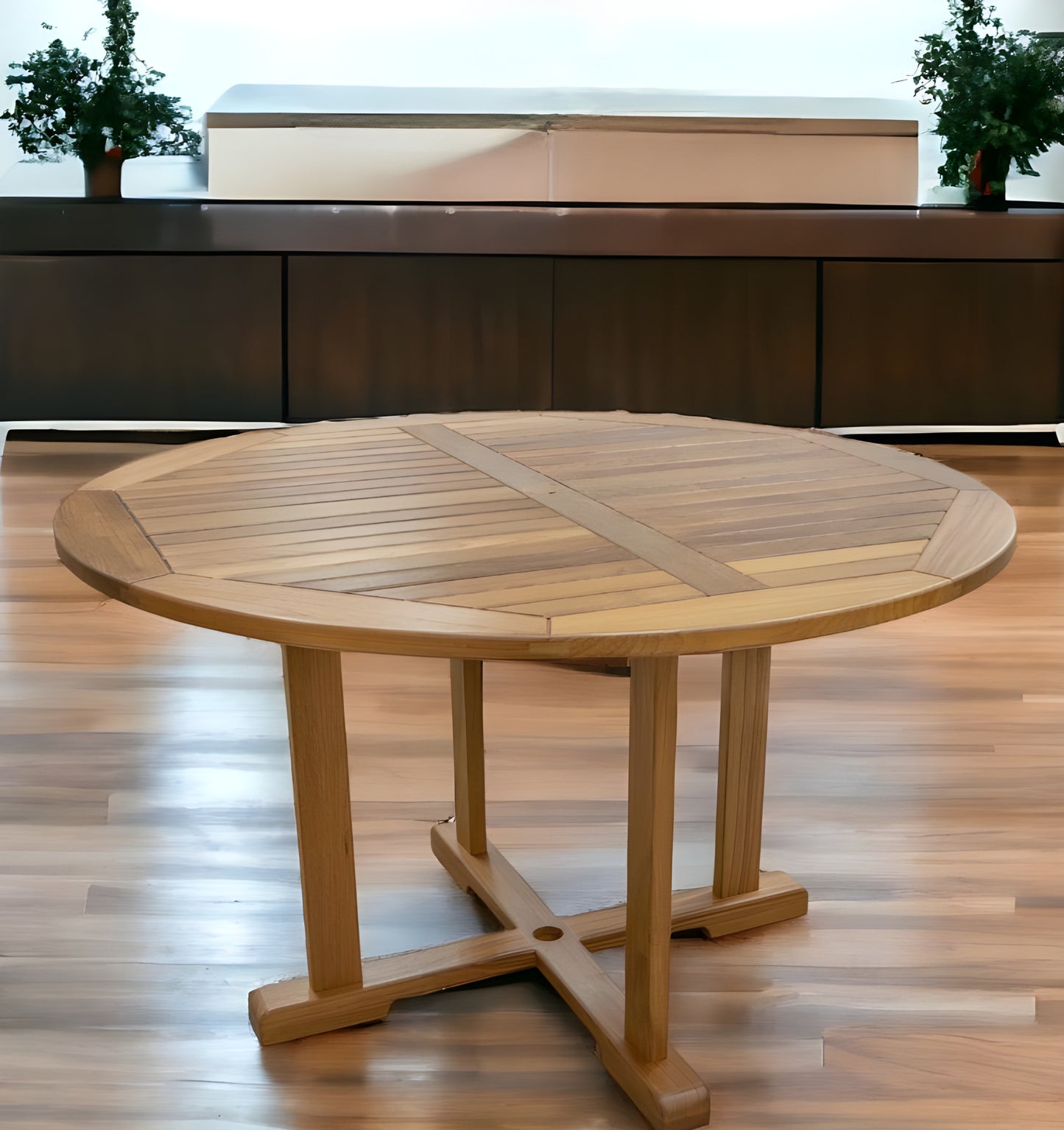 48" Brown Round Solid Teak Wood Dining Table - Homeroots - Flyclothing LLC