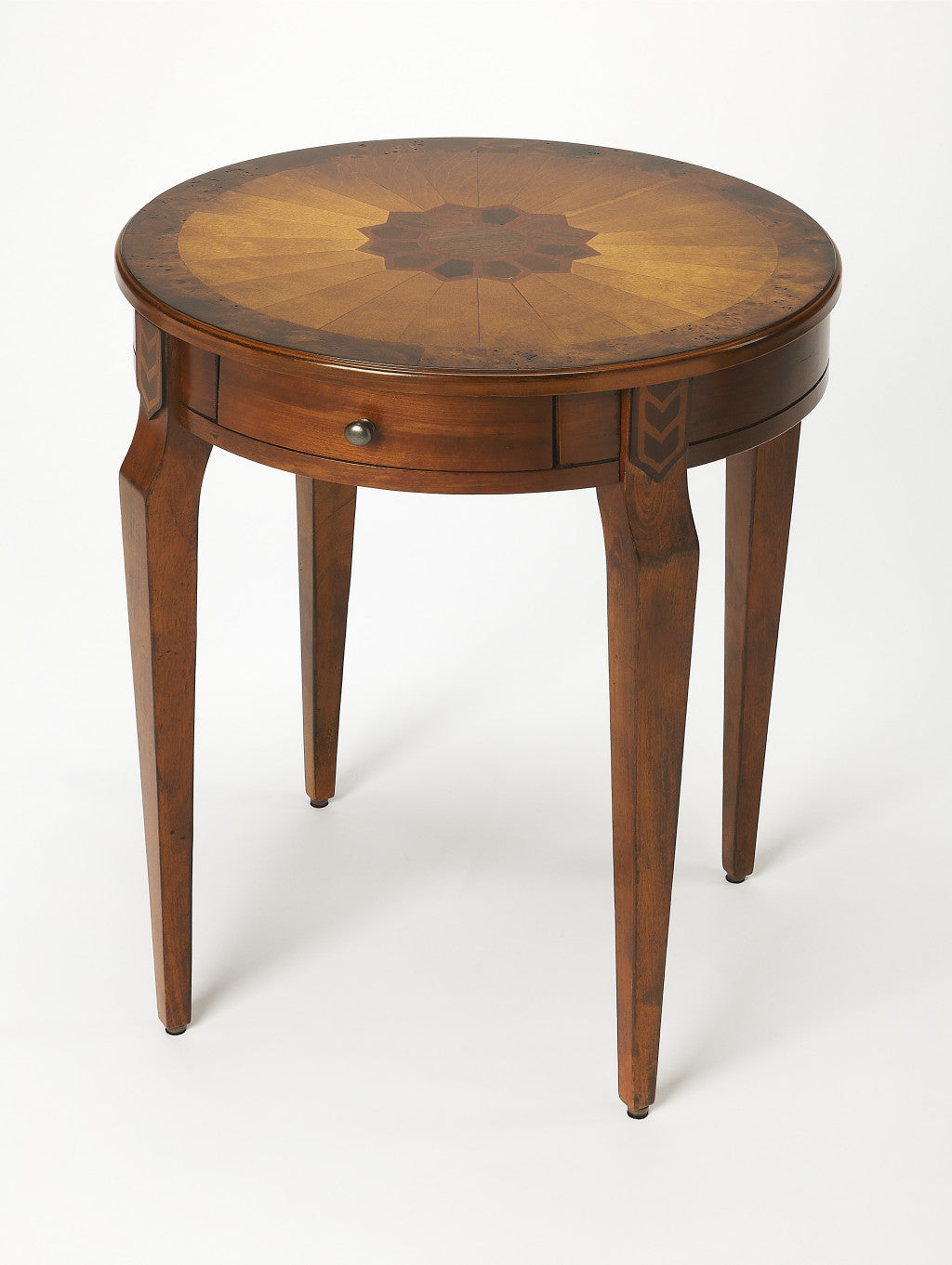 24" Medium Brown And Olive Ash Manufactured Wood Round End Table With Drawer - Homeroots - Flyclothing LLC