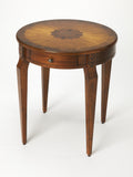 24" Medium Brown And Olive Ash Manufactured Wood Round End Table With Drawer