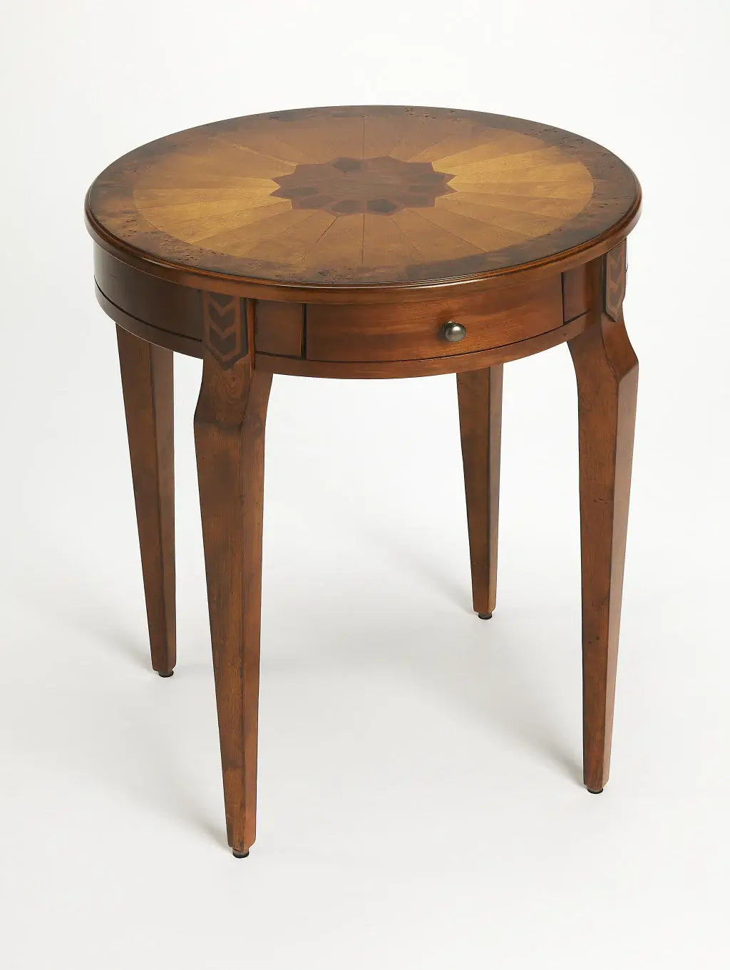 24" Medium Brown And Olive Ash Manufactured Wood Round End Table With Drawer - Homeroots - Flyclothing LLC