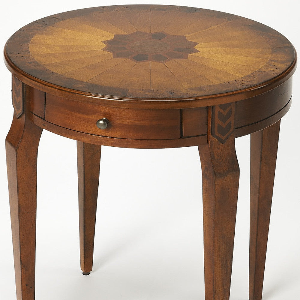 24" Medium Brown And Olive Ash Manufactured Wood Round End Table With Drawer - Homeroots - Flyclothing LLC
