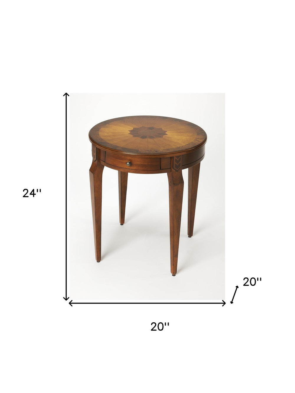 24" Medium Brown And Olive Ash Manufactured Wood Round End Table With Drawer - Homeroots - Flyclothing LLC