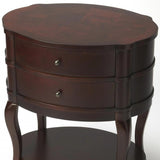 26" Dark Brown And Cherry Solid And Manufactured Wood Oval End Table With Two Drawers And Shelf - Homeroots