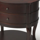 26" Dark Brown And Cherry Solid And Manufactured Wood Oval End Table With Two Drawers And Shelf - Homeroots - Flyclothing LLC