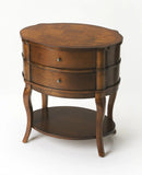 26" Medium Brown And Umber Solid And Manufactured Wood Oval End Table With Two Drawers And Shelf - Homeroots
