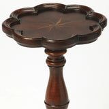 20" Dark Brown And Cherry Wood Floral Top End Table - Homeroots