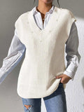 Pearl Trim V-Neck Sweater Vest - Trendsi - Flyclothing LLC