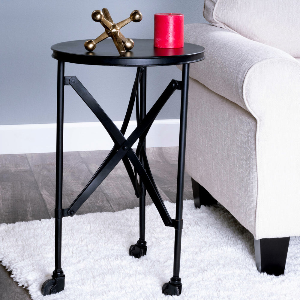 23" Black Industrial Rolling Round End Table - Homeroots