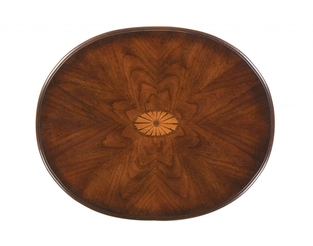 26" Dark Brown And Cherry Manufactured Wood Oval End Table With Shelf - Homeroots - Flyclothing LLC