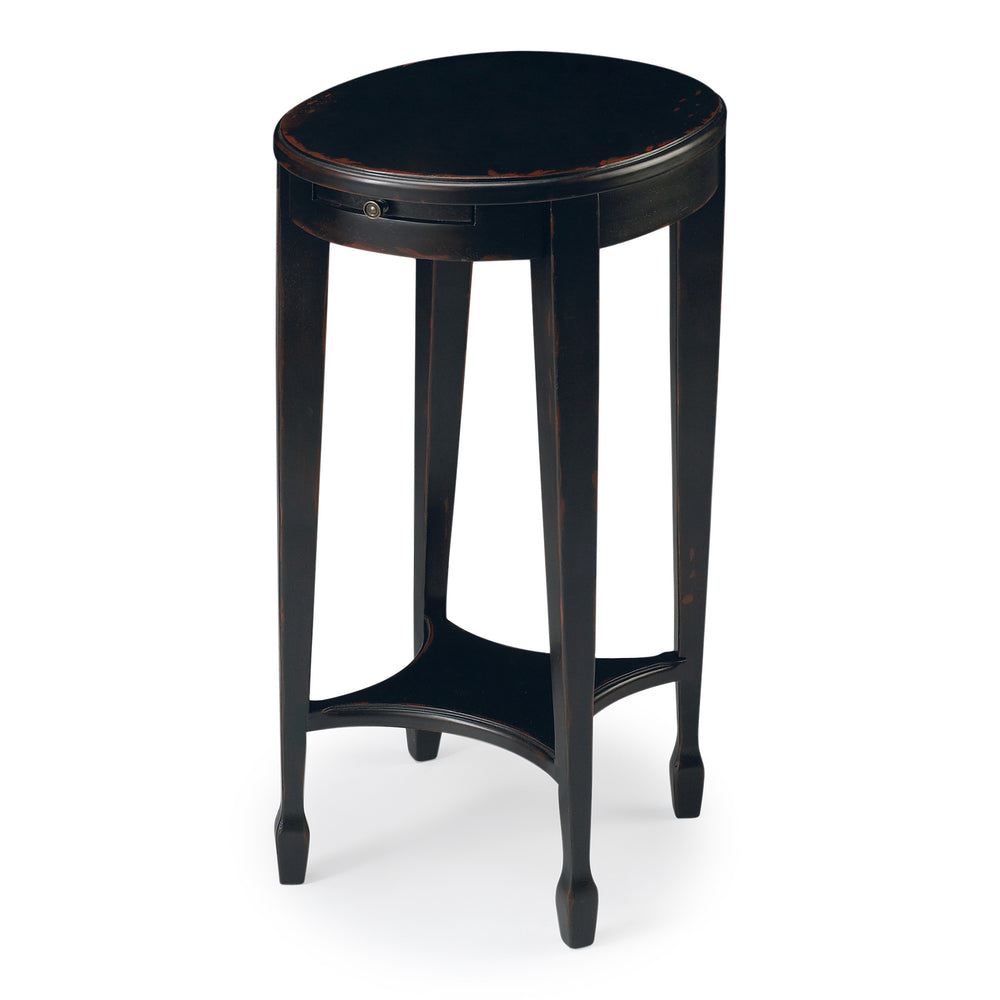 26" Rustic Black Manufactured Wood Oval End Table With Shelf - Homeroots